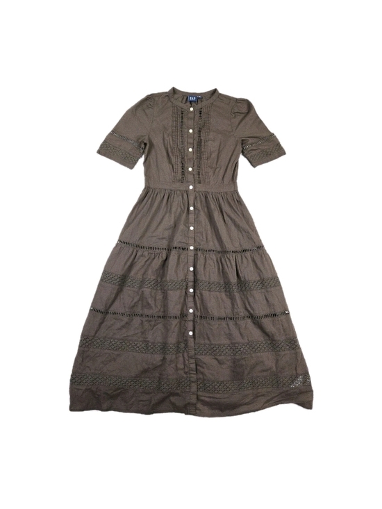 Gap Lace Button Front Maxi Dress Chocolate Brown XS Sheer Eyelet Peasant Cottage - Picture 2 of 9